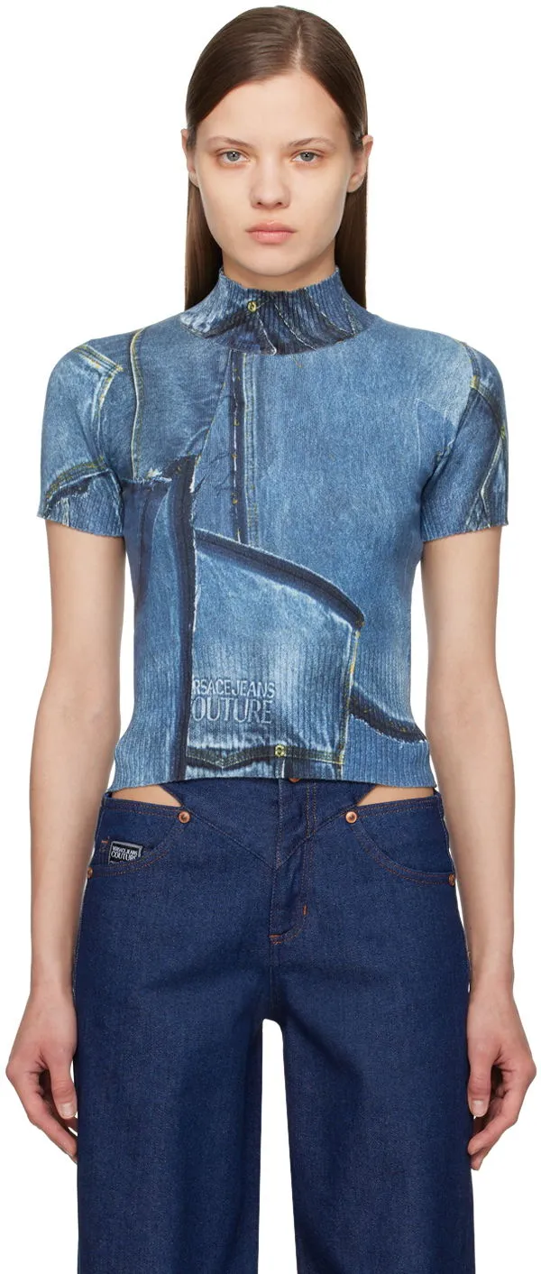 VERSACE COUTURE INDIGO TROMPE L'œIL TSHIRT