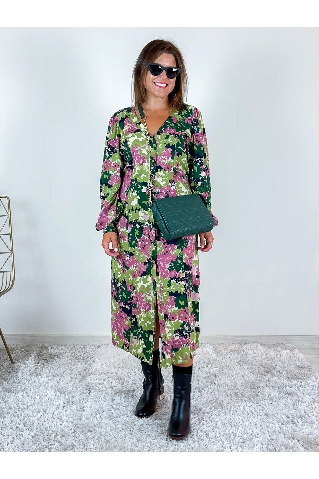 VESTIDO MIDI FLORES PCJASMIN VERDE FOUR