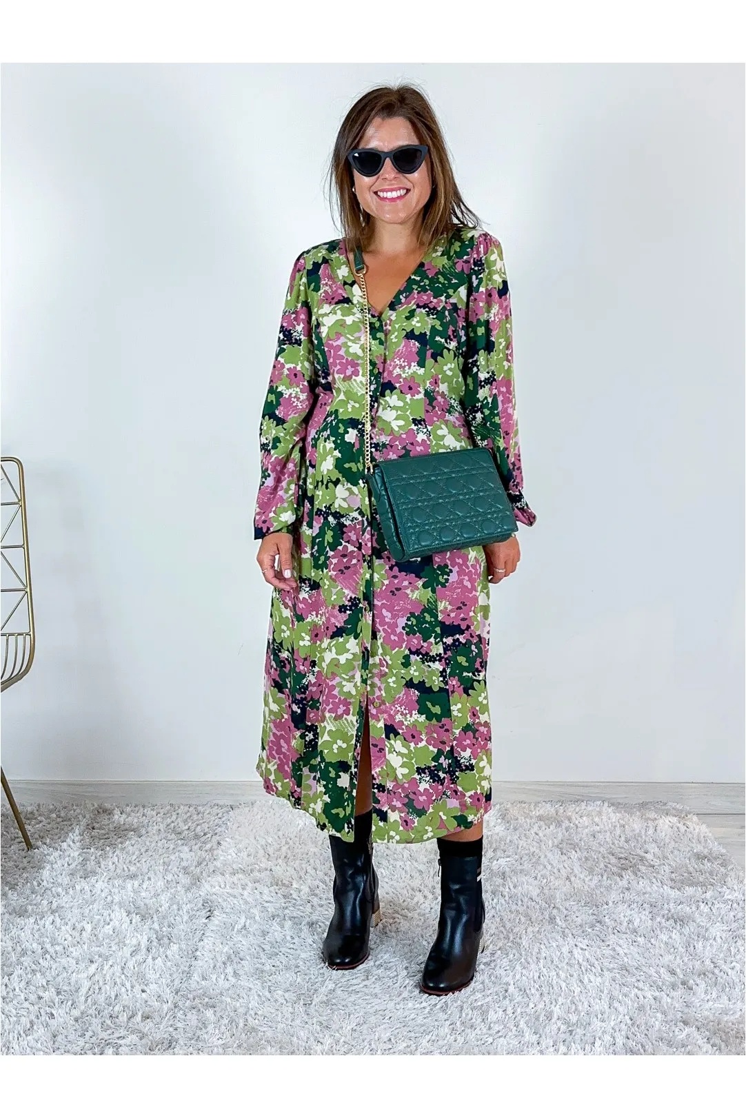 VESTIDO MIDI FLORES PCJASMIN VERDE FOUR