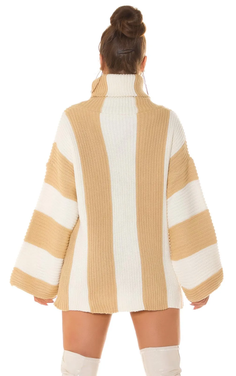 Vestido punto rayas verticales beige