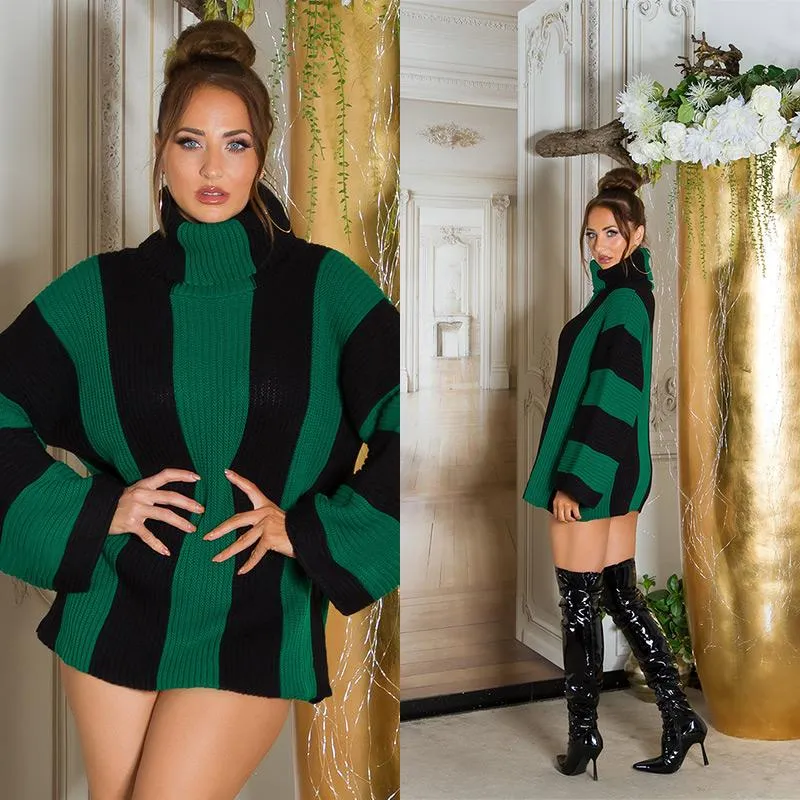 Vestido punto rayas verticales verde
