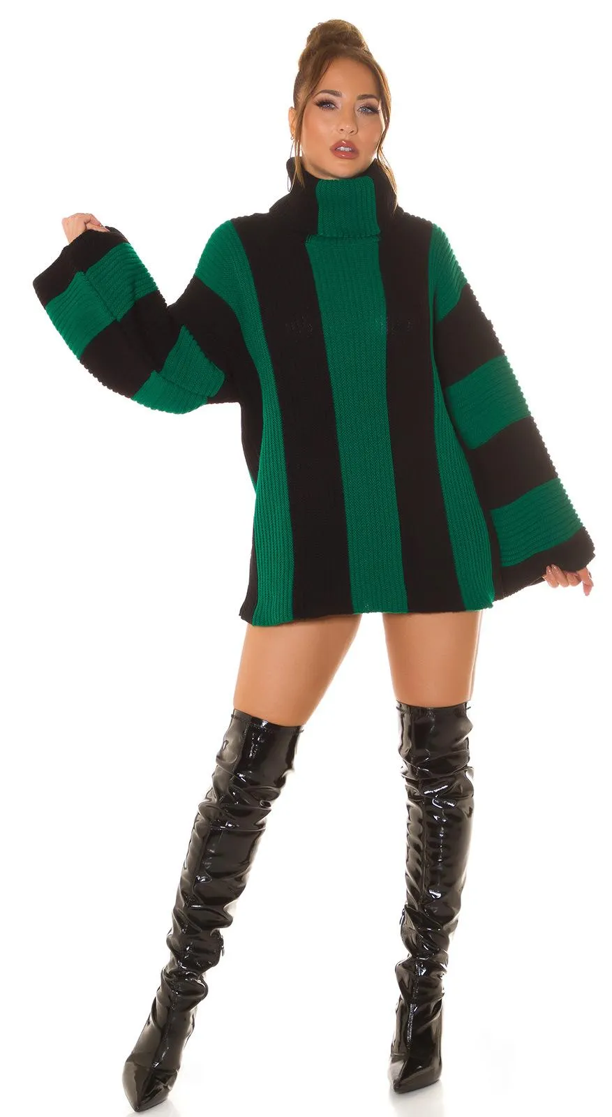 Vestido punto rayas verticales verde