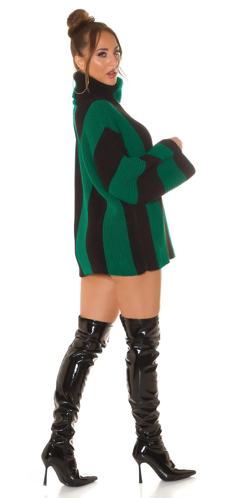 Vestido punto rayas verticales verde