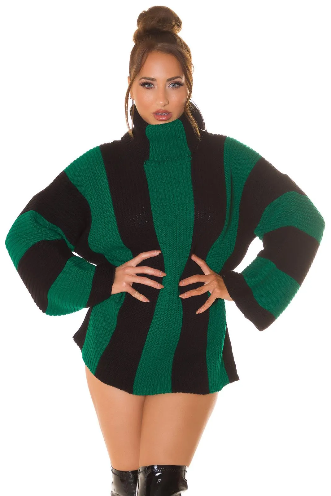 Vestido punto rayas verticales verde
