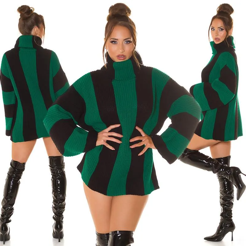 Vestido punto rayas verticales verde
