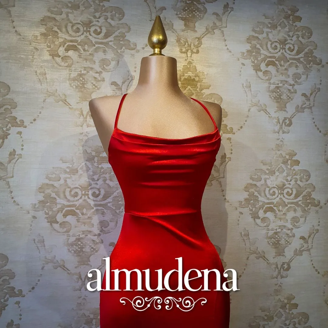 Vestido Rojo Largo Satinado De Gala Sin Espalda