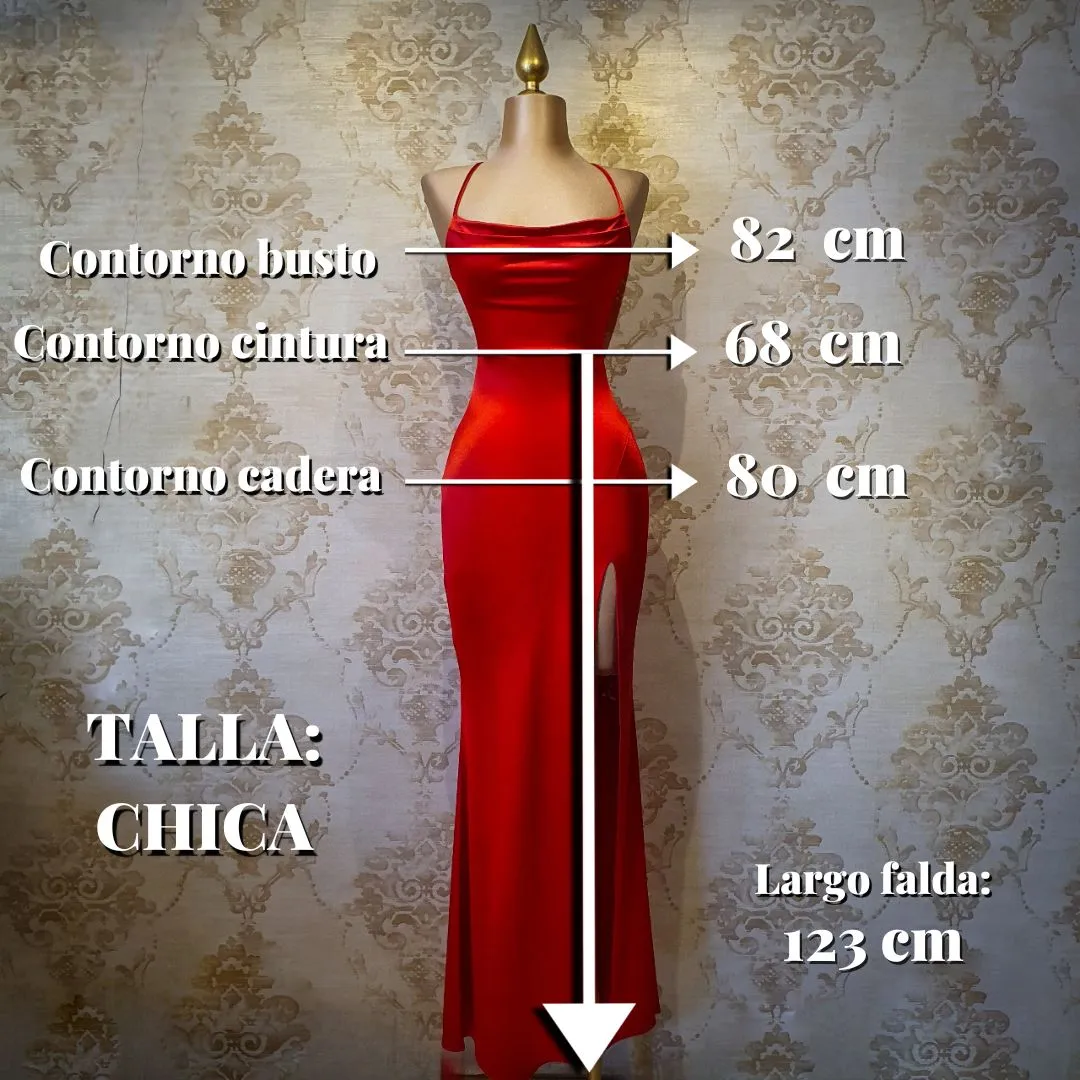 Vestido Rojo Largo Satinado De Gala Sin Espalda