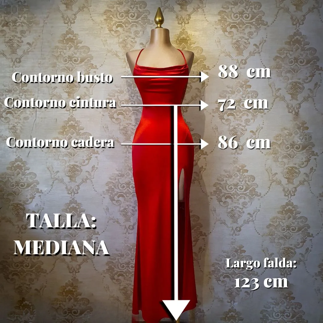 Vestido Rojo Largo Satinado De Gala Sin Espalda