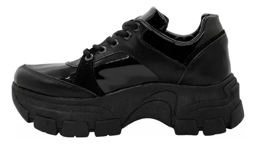 Zapatillas Dama Combinadas Plataforma Alta Pia Negro Rosa