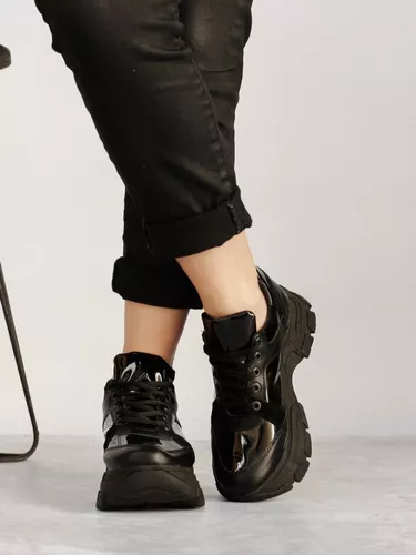 Zapatillas Dama Combinadas Plataforma Alta Pia Negro Rosa