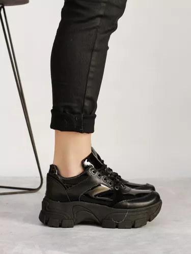 Zapatillas Dama Combinadas Plataforma Alta Pia Negro Rosa