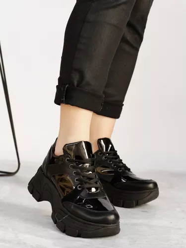 Zapatillas Dama Combinadas Plataforma Alta Pia Negro Rosa