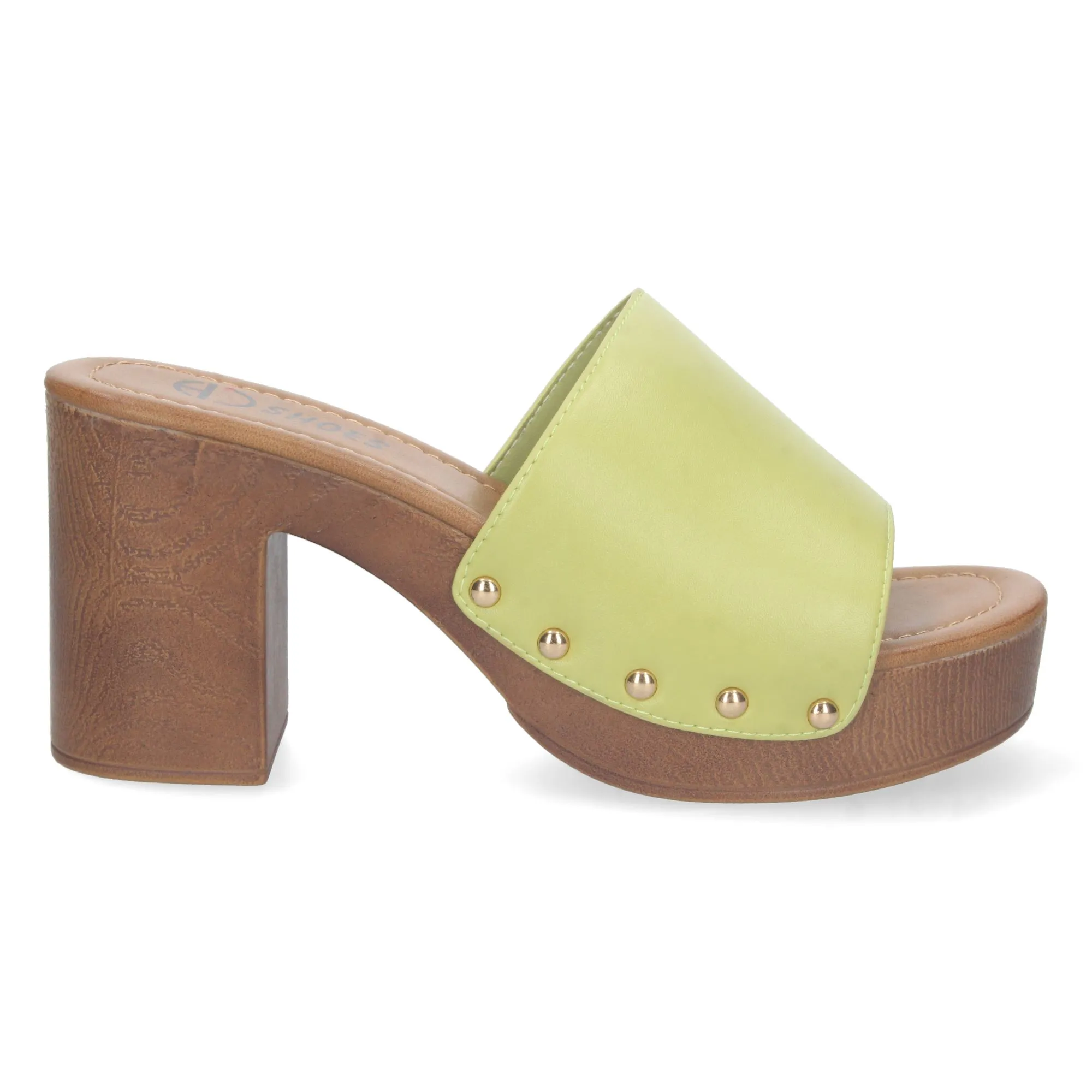 Zueco de tacon medio estilo madera pala abiera mujer color verde