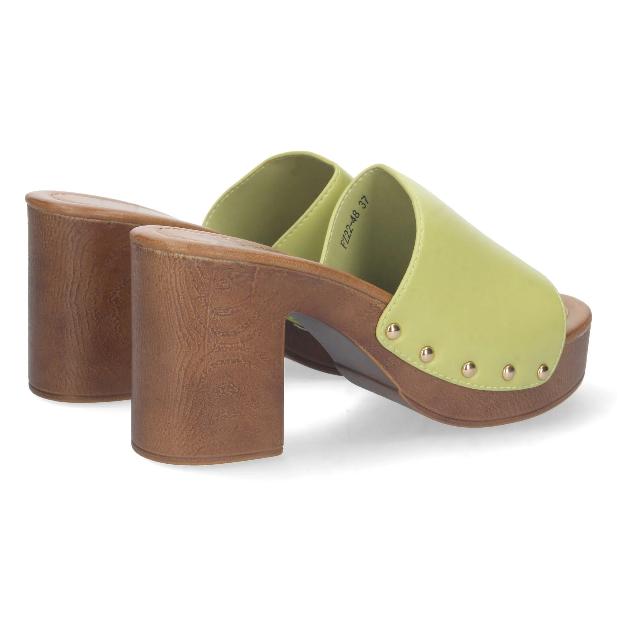 Zueco de tacon medio estilo madera pala abiera mujer color verde