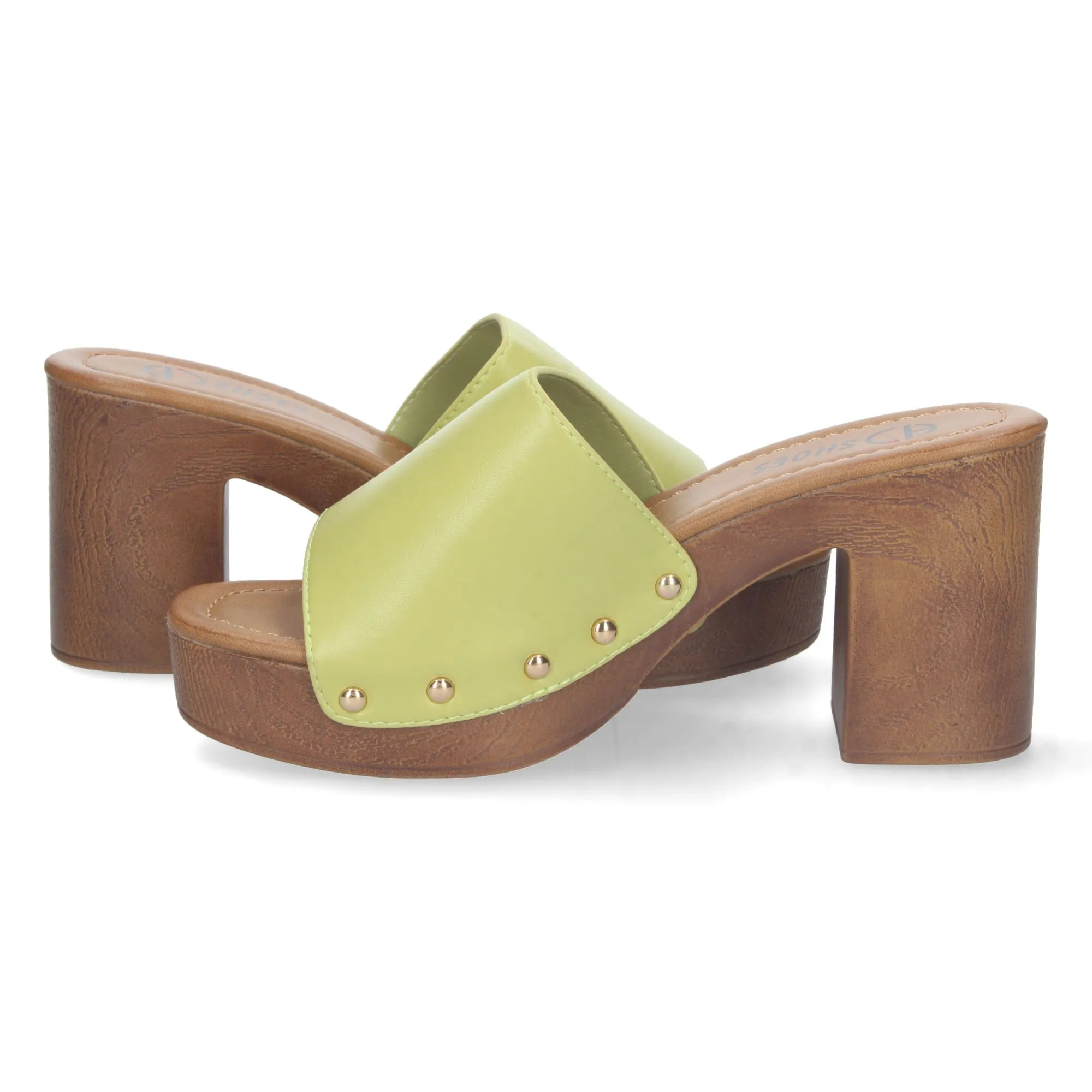 Zueco de tacon medio estilo madera pala abiera mujer color verde